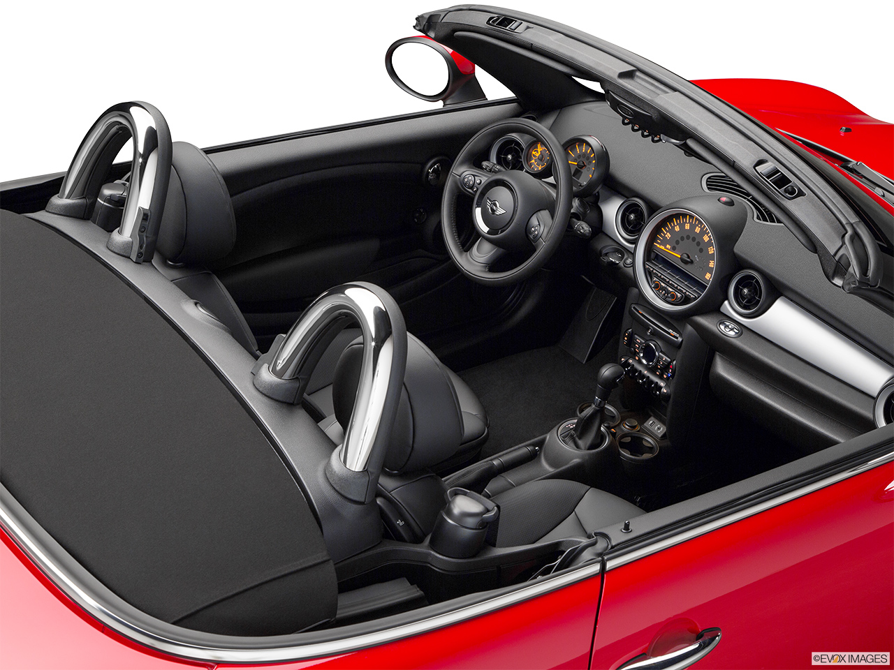 2015 Mini Roadster Cooper Convertible Hero (high from passenger, looking down into interior). 
