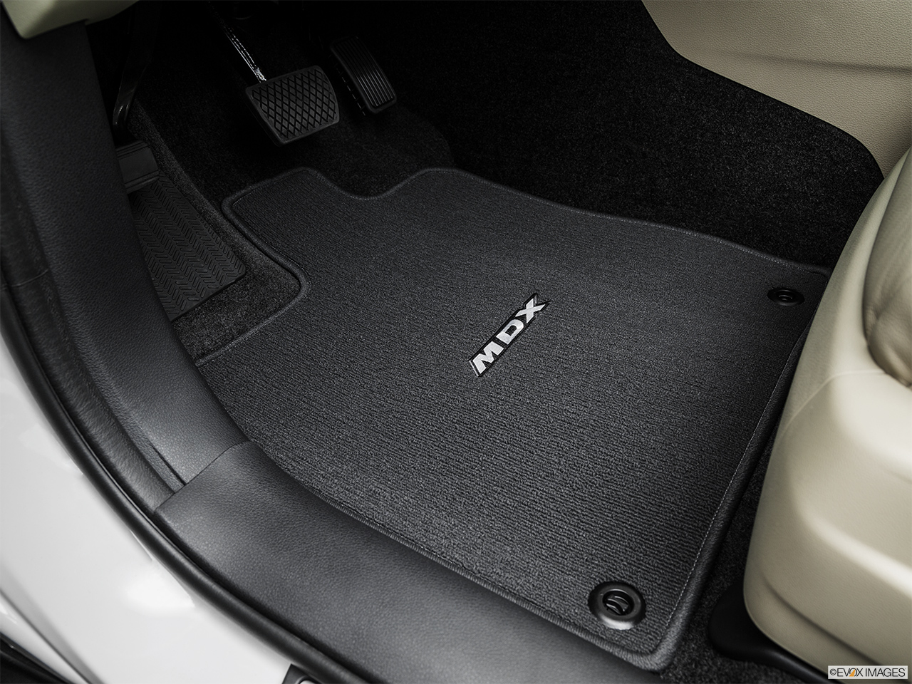 2016 Acura MDX SH-AWD Driver's floor mat and pedals. Mid-seat level from outside looking in. 