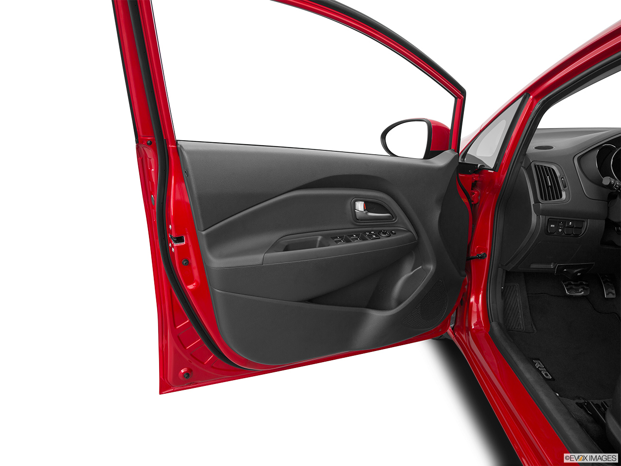 2015 Kia Rio 5-door SX Inside of driver's side open door, window open. 