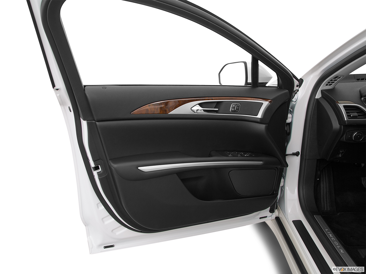 2016 Lincoln MKZ 2.0L EcoBoost FWD Inside of driver's side open door, window open. 