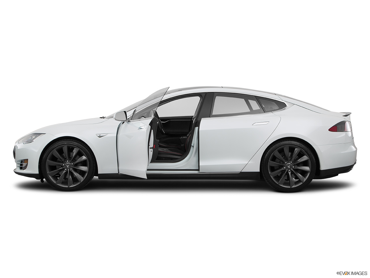 2014 Tesla Model S Performance Driver's side profile with drivers side door open. 