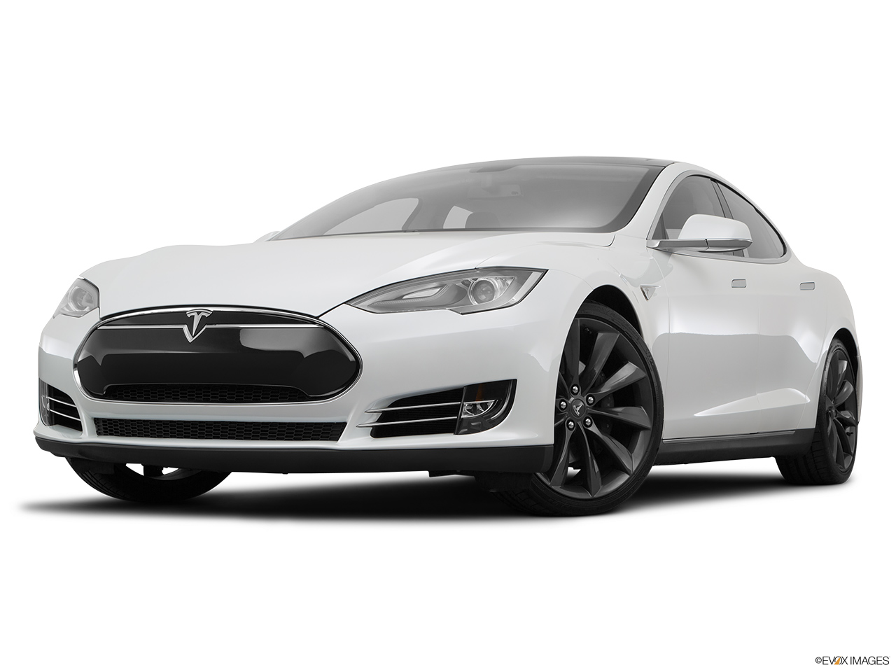 2014 Tesla Model S Performance Front angle view, low wide perspective. 