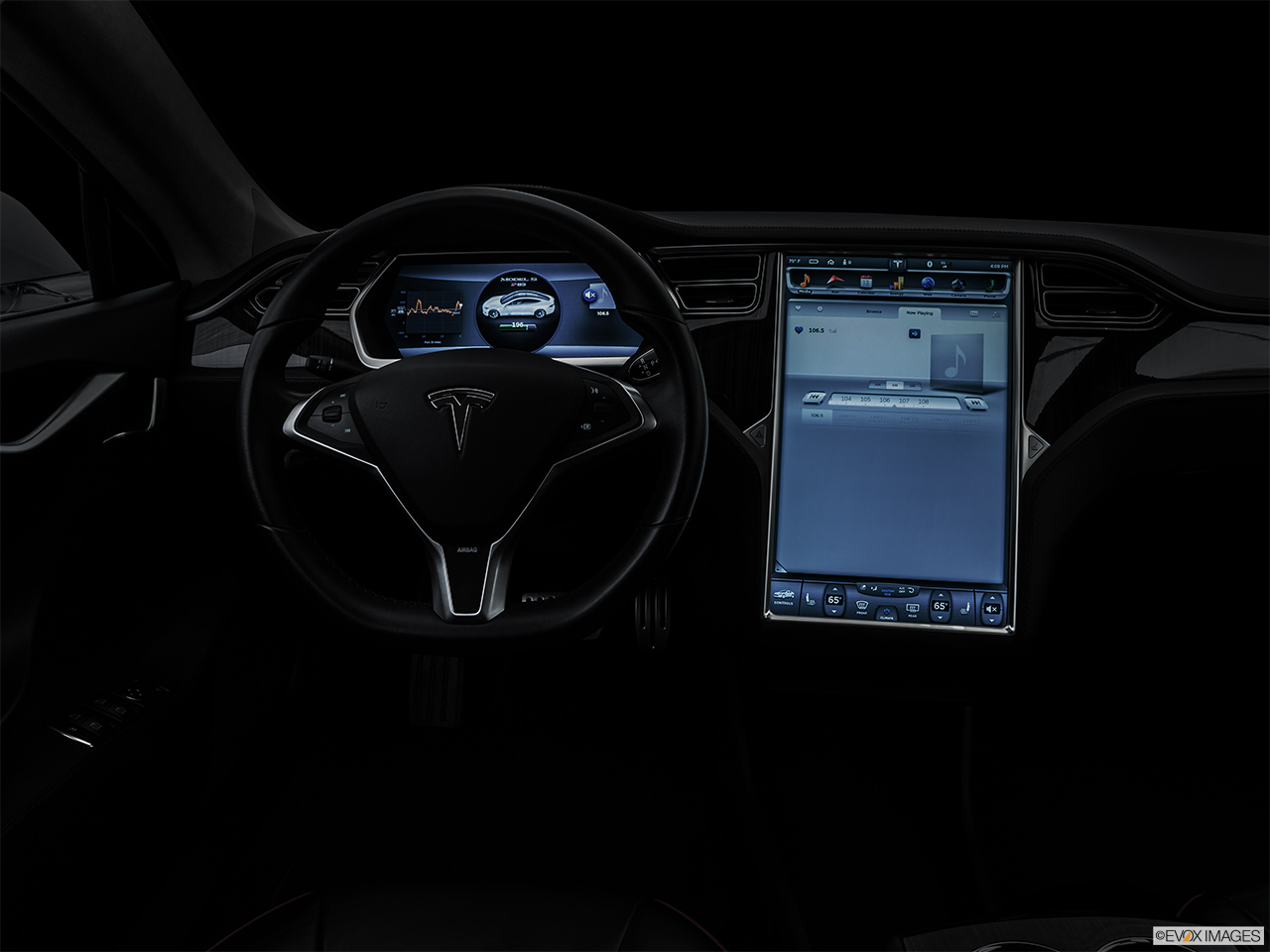 2014 Tesla Model S Performance Centered wide dash shot - "night" shot. 