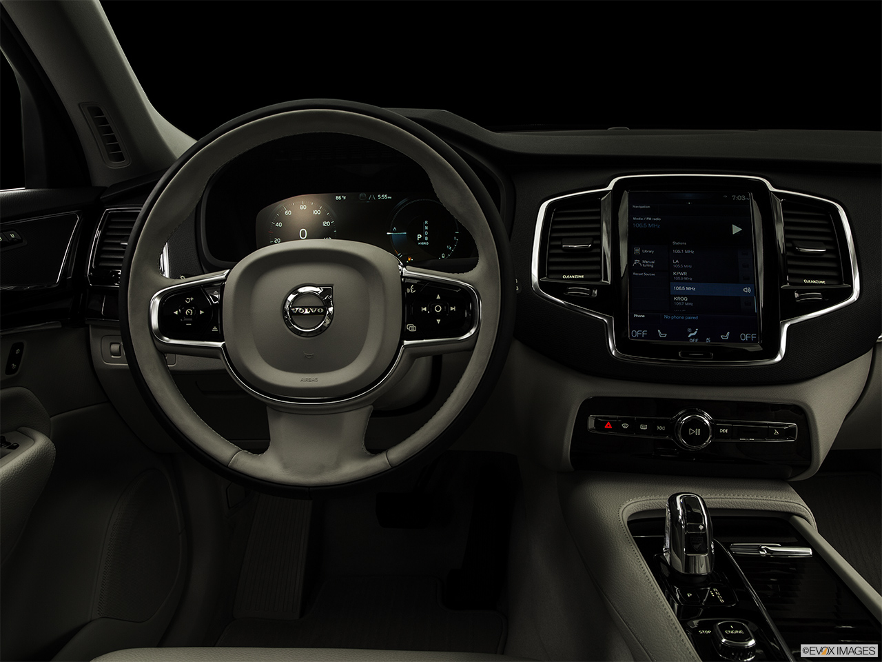 2016 Volvo XC90 Hybrid T8 Momentum Centered wide dash shot - "night" shot. 