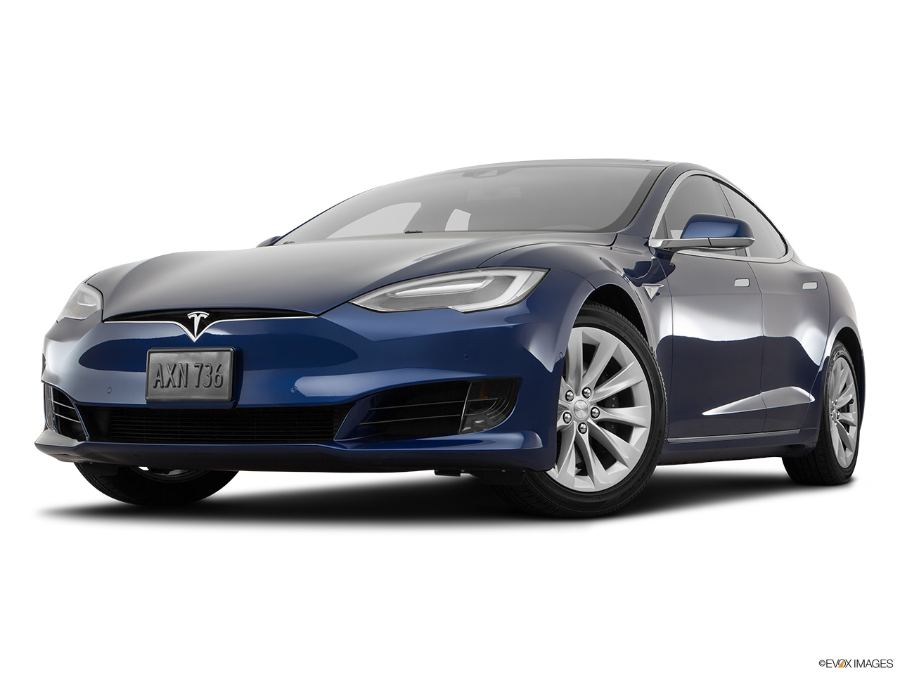 2016 Tesla Model S 75 Front angle view, low wide perspective. 