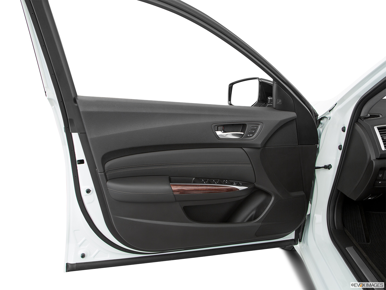 2017 Acura TLX 3.5L Inside of driver's side open door, window open. 