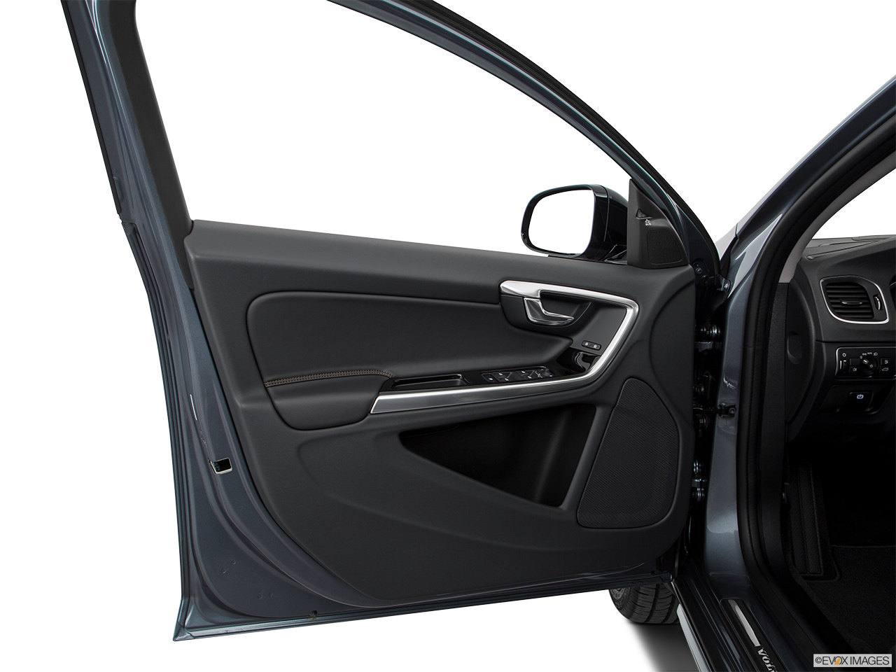 2017 Volvo S60 Cross Country T5 AWD Inside of driver's side open door, window open. 