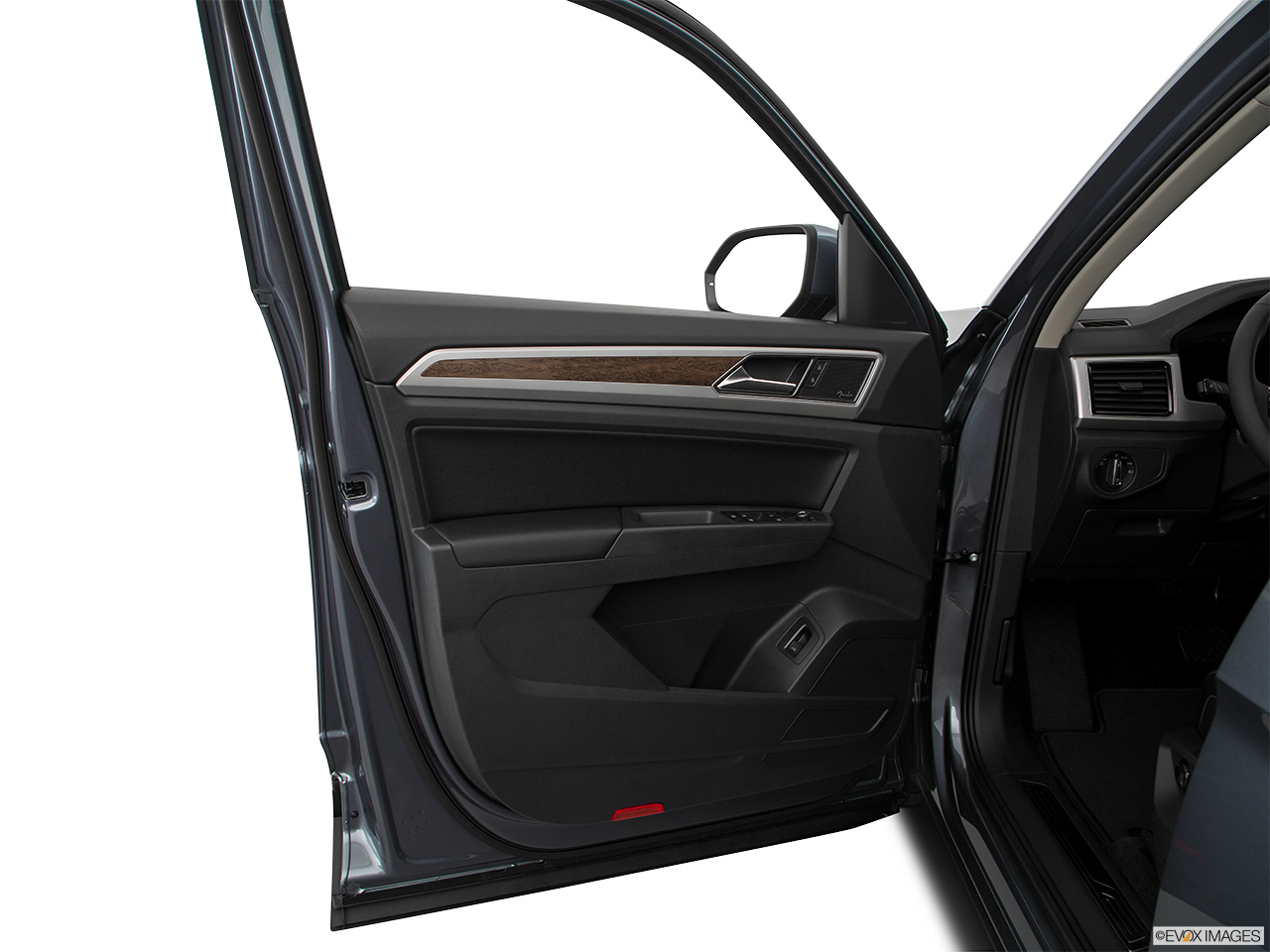 2018 Volkswagen Atlas SEL Premium Inside of driver's side open door, window open. 