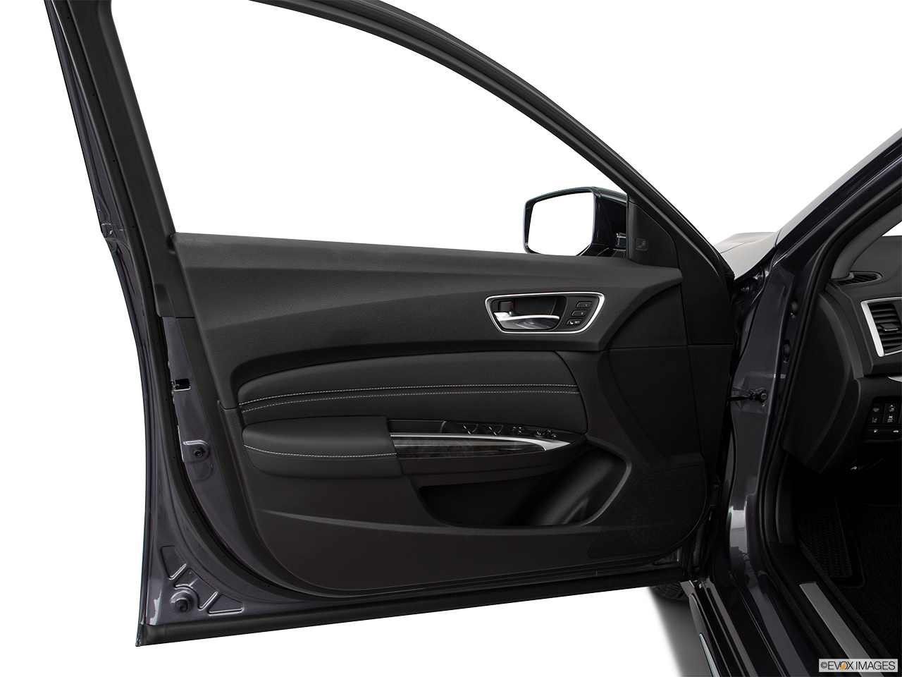 2018 Acura TLX 3.5L Inside of driver's side open door, window open. 