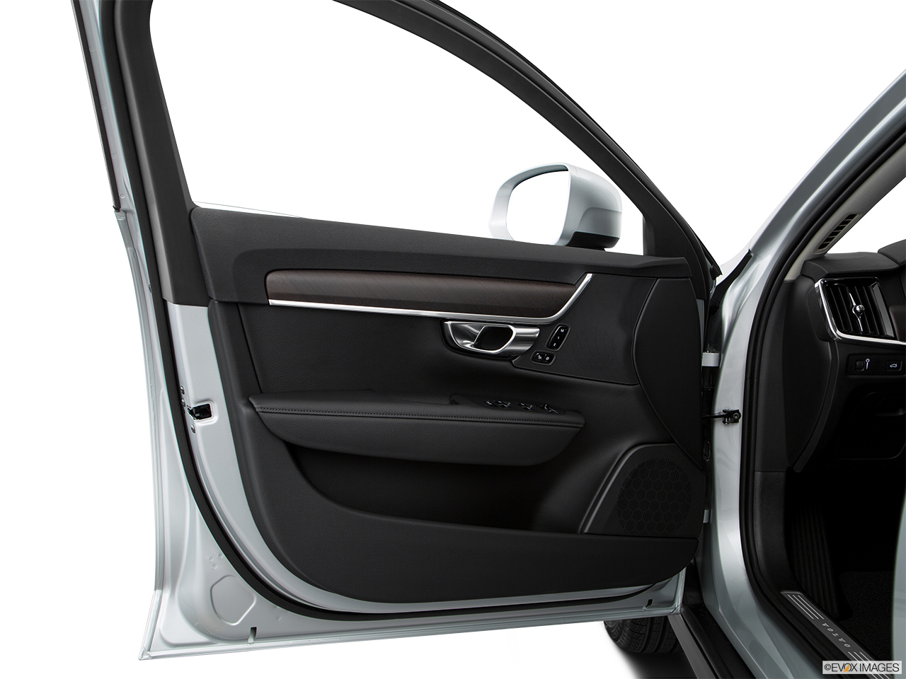 2018 Volvo V90 Cross Country T5 Inside of driver's side open door, window open. 