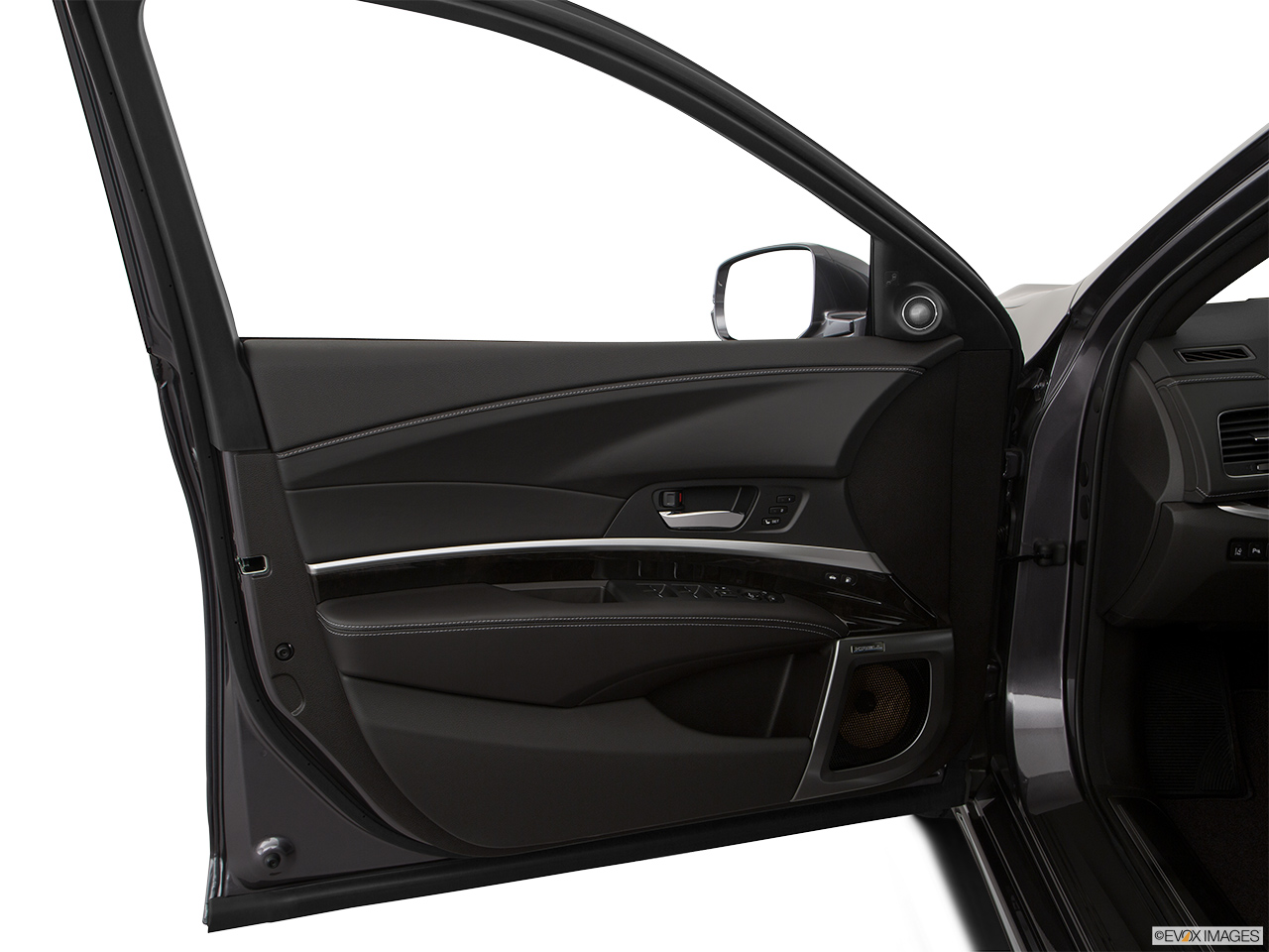 2020 Acura RLX Sport Hybrid SH-AWD Inside of driver's side open door, window open. 