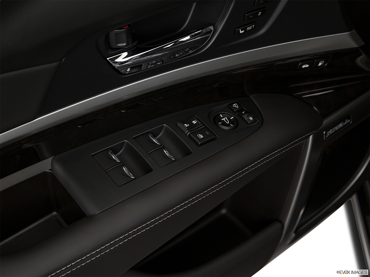2020 Acura RLX Sport Hybrid SH-AWD Driver's side inside window controls. 