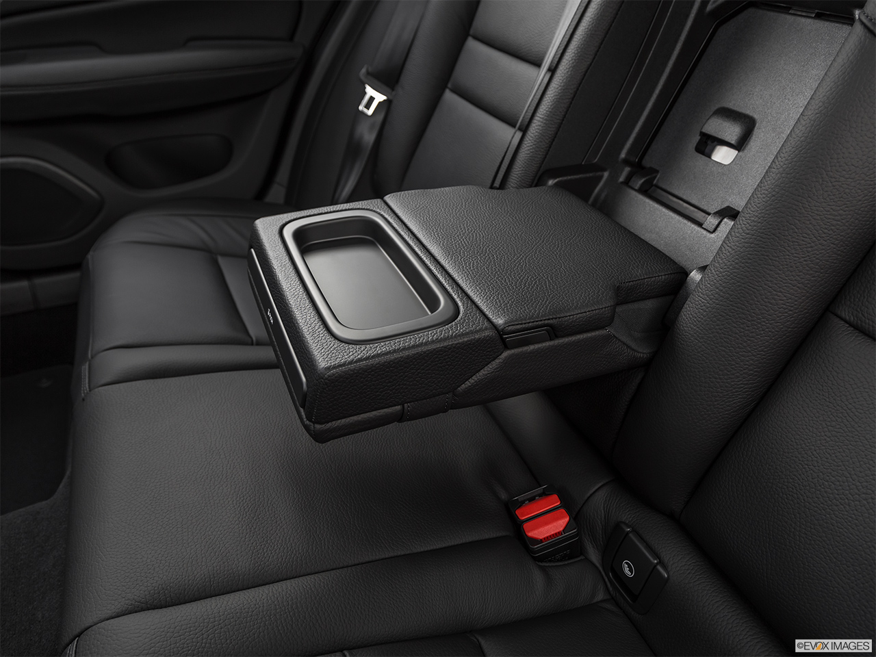 2020 Volvo S60 T5 Inscription Rear center console with closed lid from driver's side looking down. 