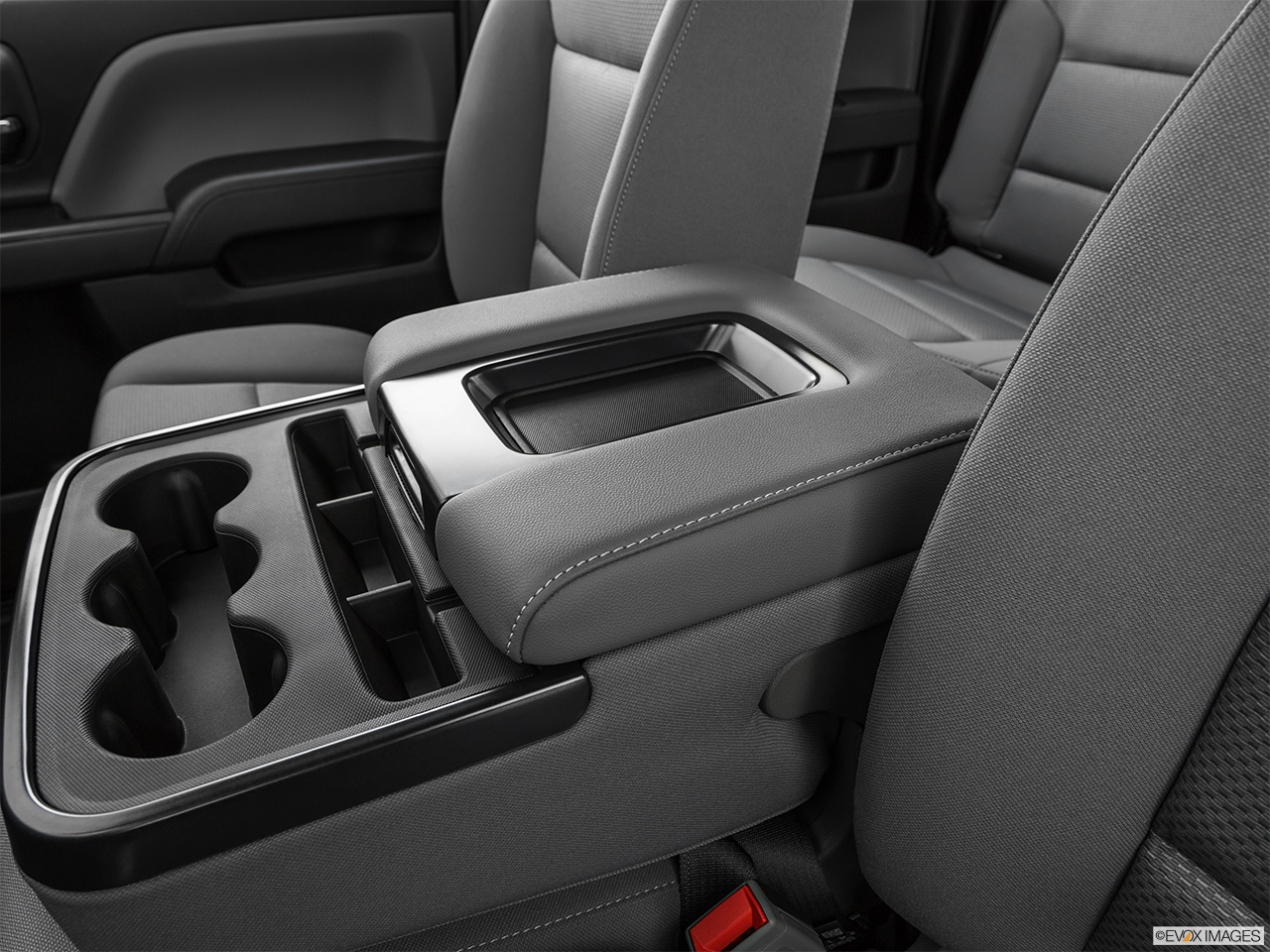 2019 GMC Sierra 2500HD Base Front center console with closed lid, from driver's side looking down 