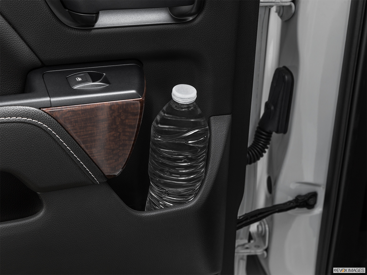 2019 GMC Sierra 2500HD SLE Second row side cup holder with coffee prop, or second row door cup holder with water bottle. 