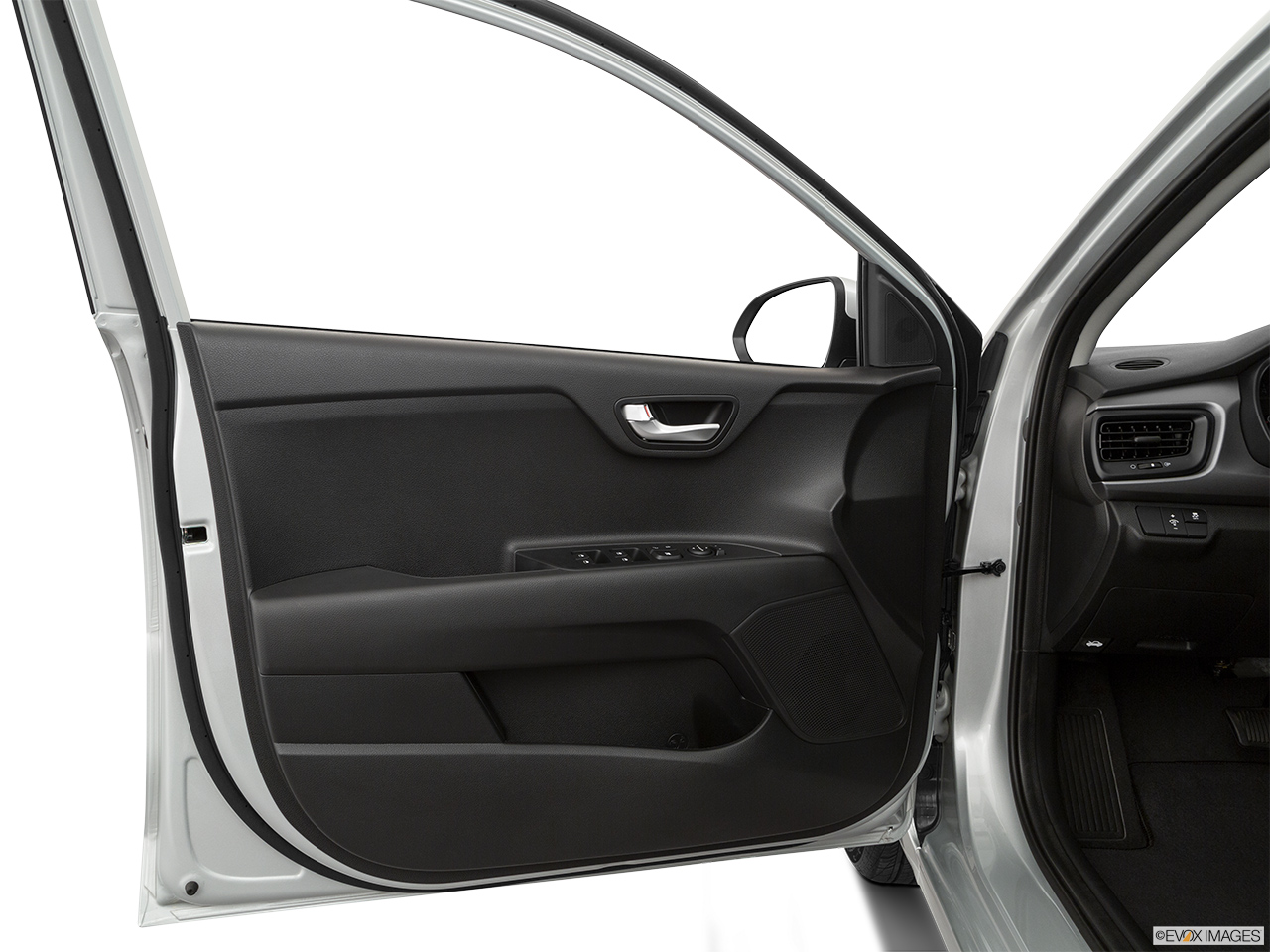 2020 Kia Rio 5-door S Inside of driver's side open door, window open. 