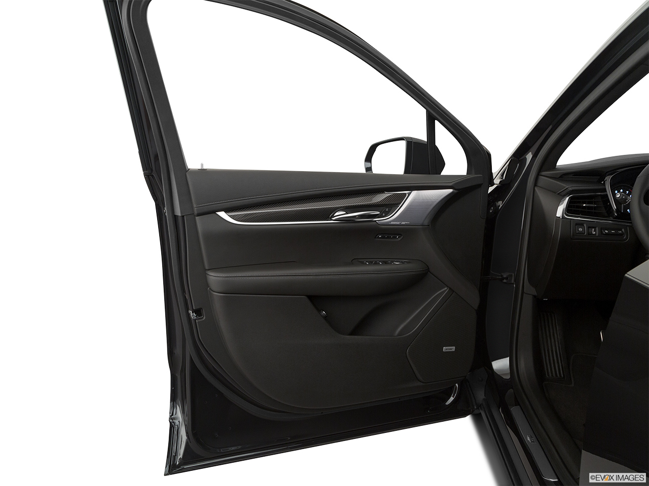 2020 Cadillac XT6 Sport Inside of driver's side open door, window open. 