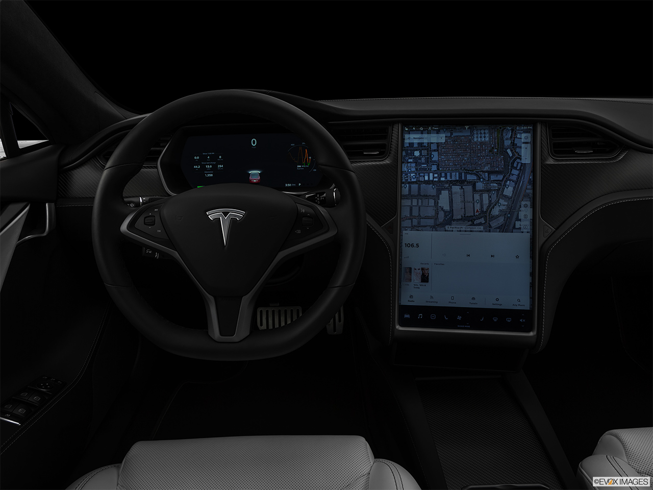 2019 Tesla Model S P100D Centered wide dash shot - "night" shot. 
