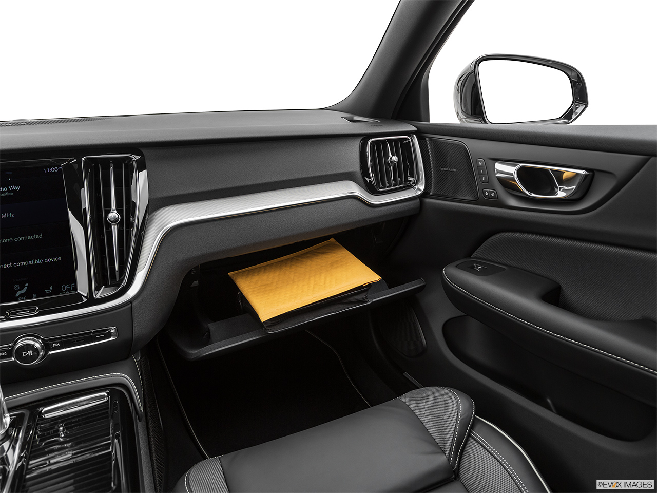 2020 Volvo S60 T8 R-Design eAWD Plug-in Hybrid Glove box open. 