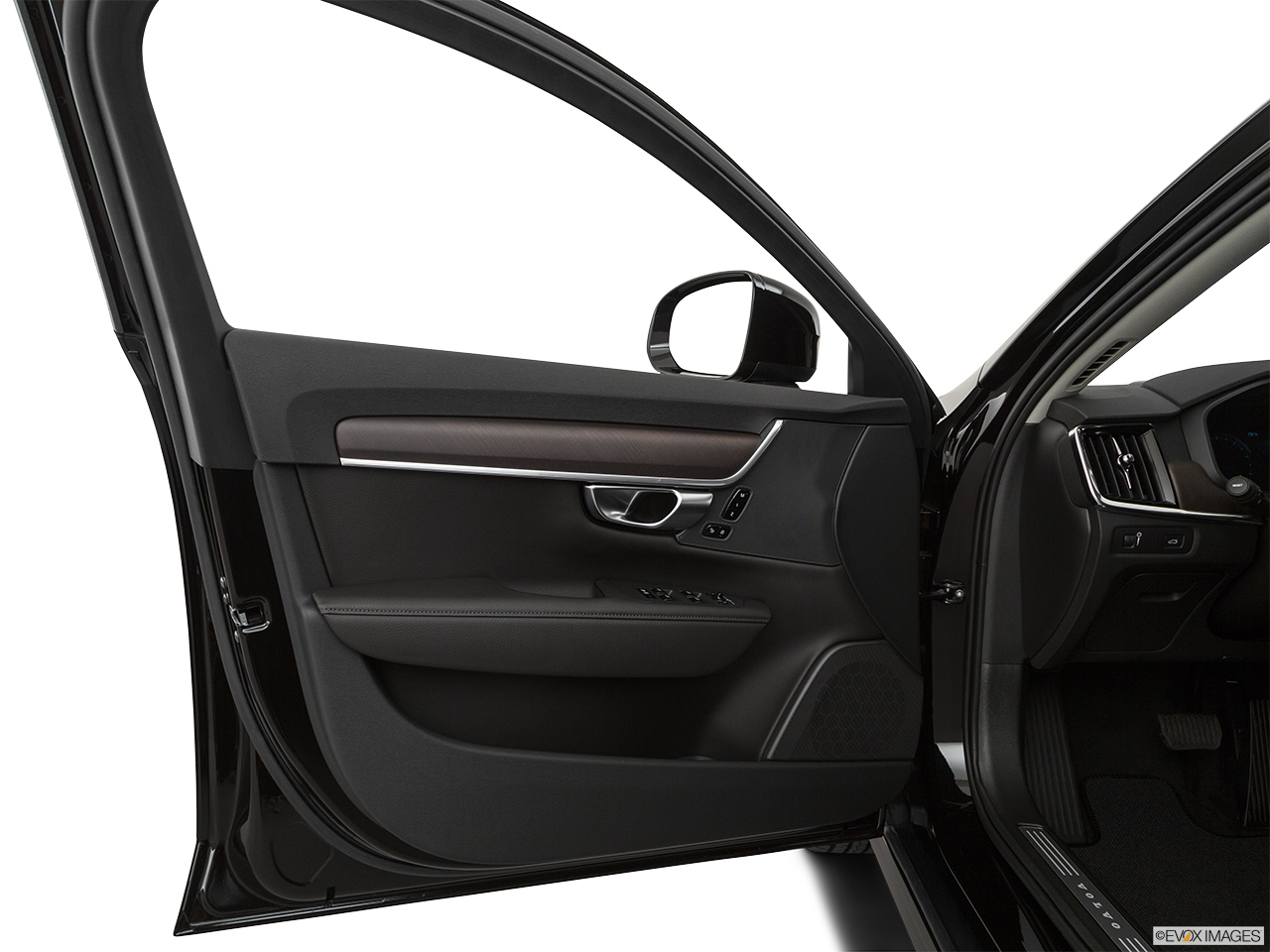 2020 Volvo V90 Cross Country T6 AWD Inside of driver's side open door, window open. 