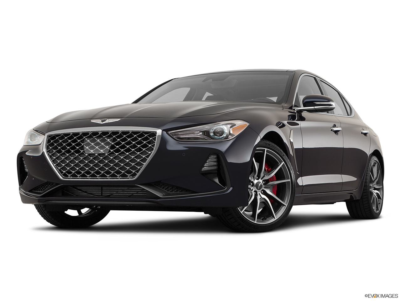 2020 Genesis G70 3.3T Elite Front angle view, low wide perspective. 