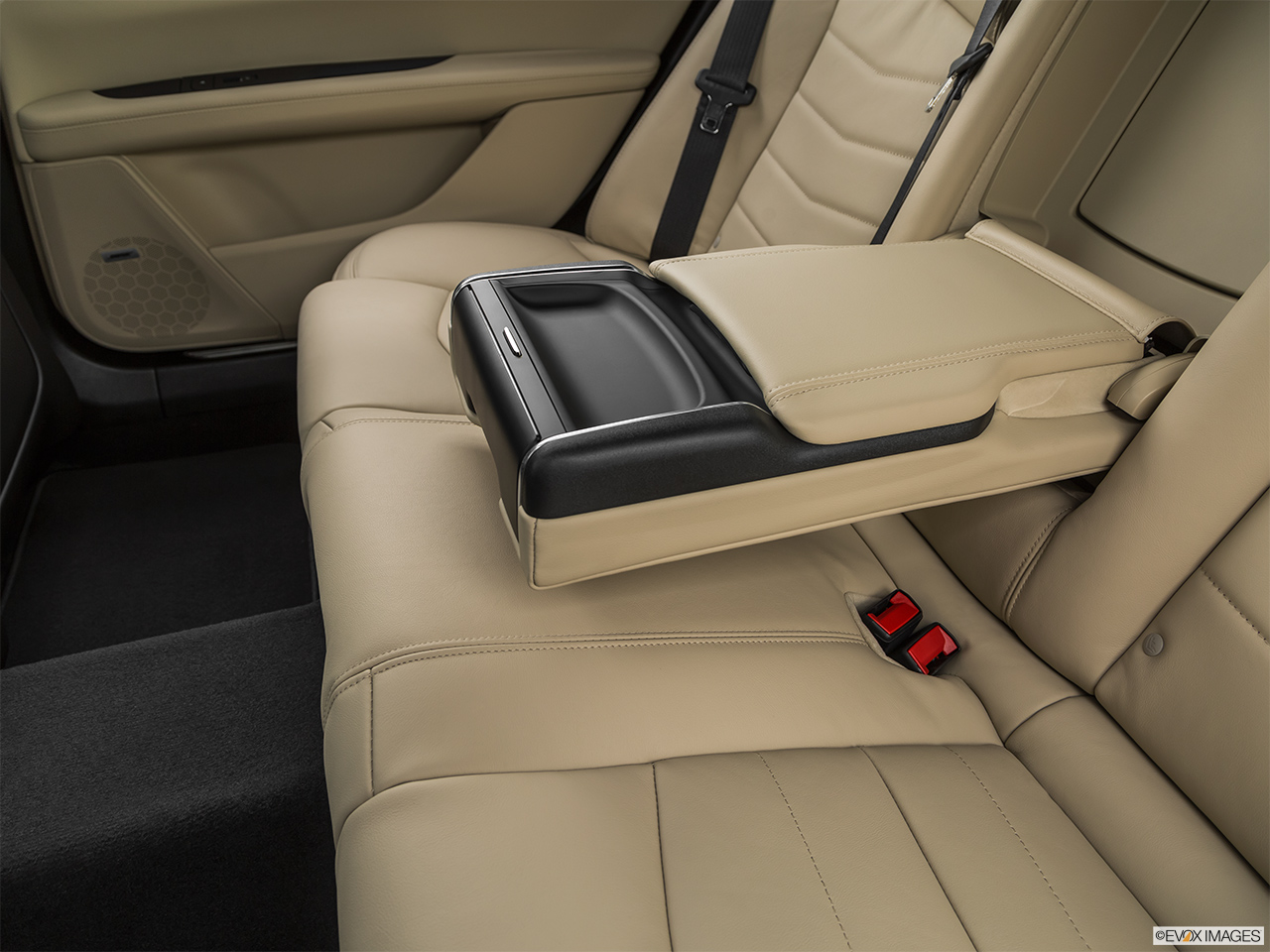 2020 Cadillac CT6 Luxury Rear center console with closed lid from driver's side looking down. 