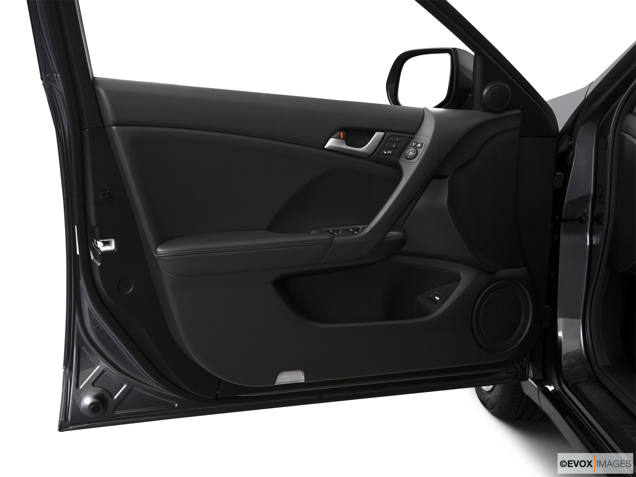 2010 Acura TSX V6 Inside of driver's side open door, window open. 