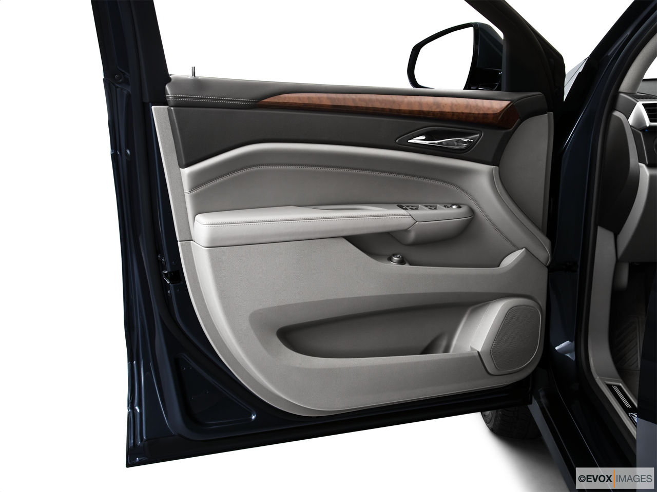 2010 Cadillac SRX Crossover Premium Collection Inside of driver's side open door, window open. 