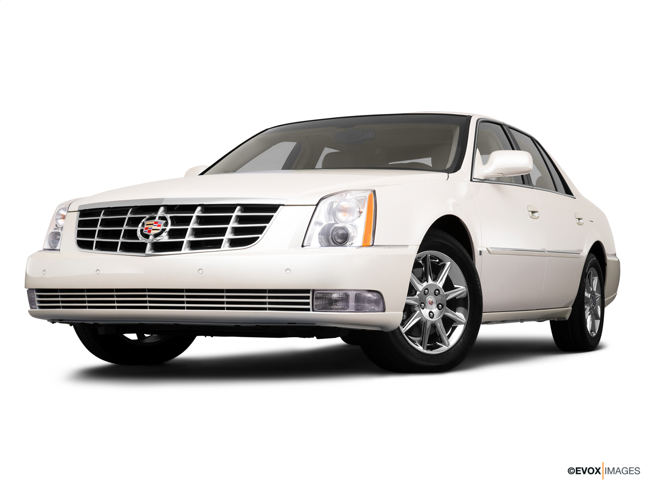 2010 Cadillac DTS Luxury Collection Front angle view, low wide perspective. 