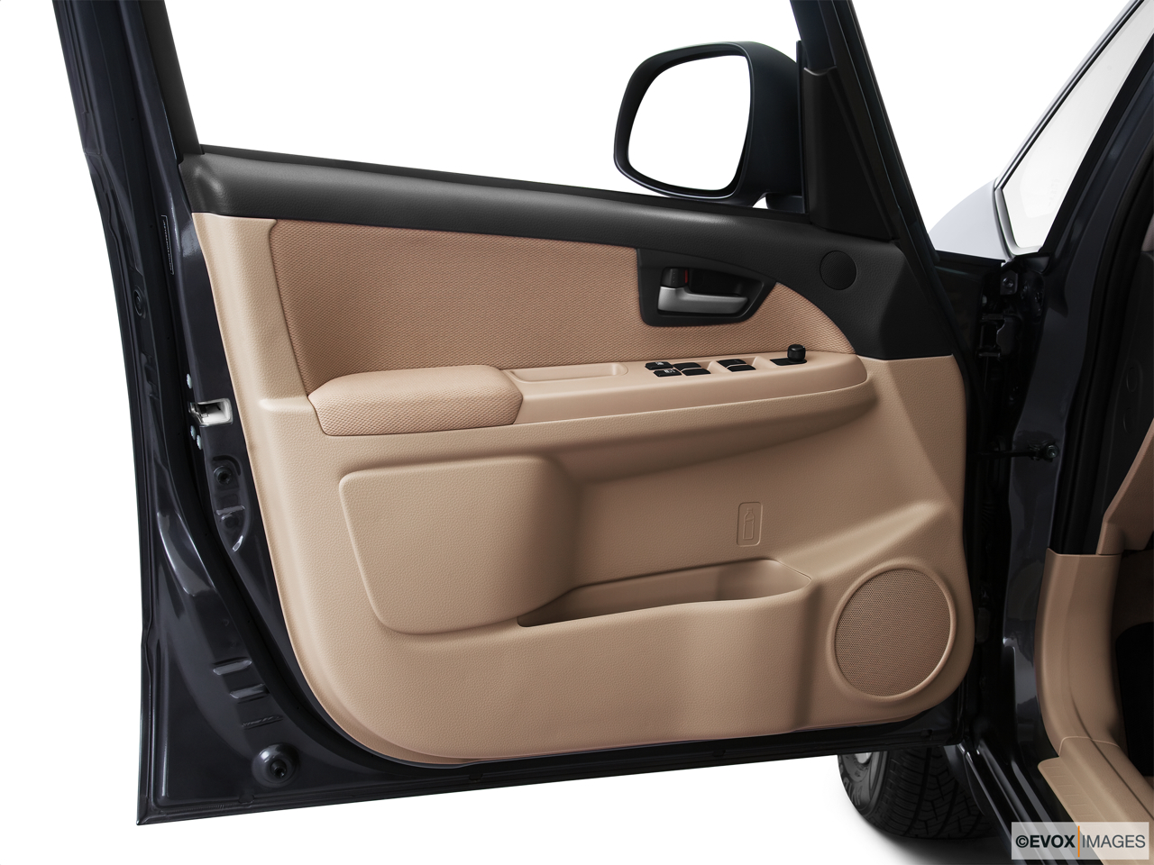 2010 Suzuki SX4 LE Popular Inside of driver's side open door, window open. 