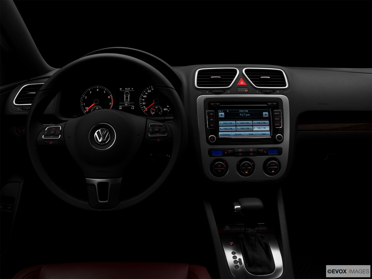 2010 Volkswagen Eos Lux Centered wide dash shot - "night" shot. 