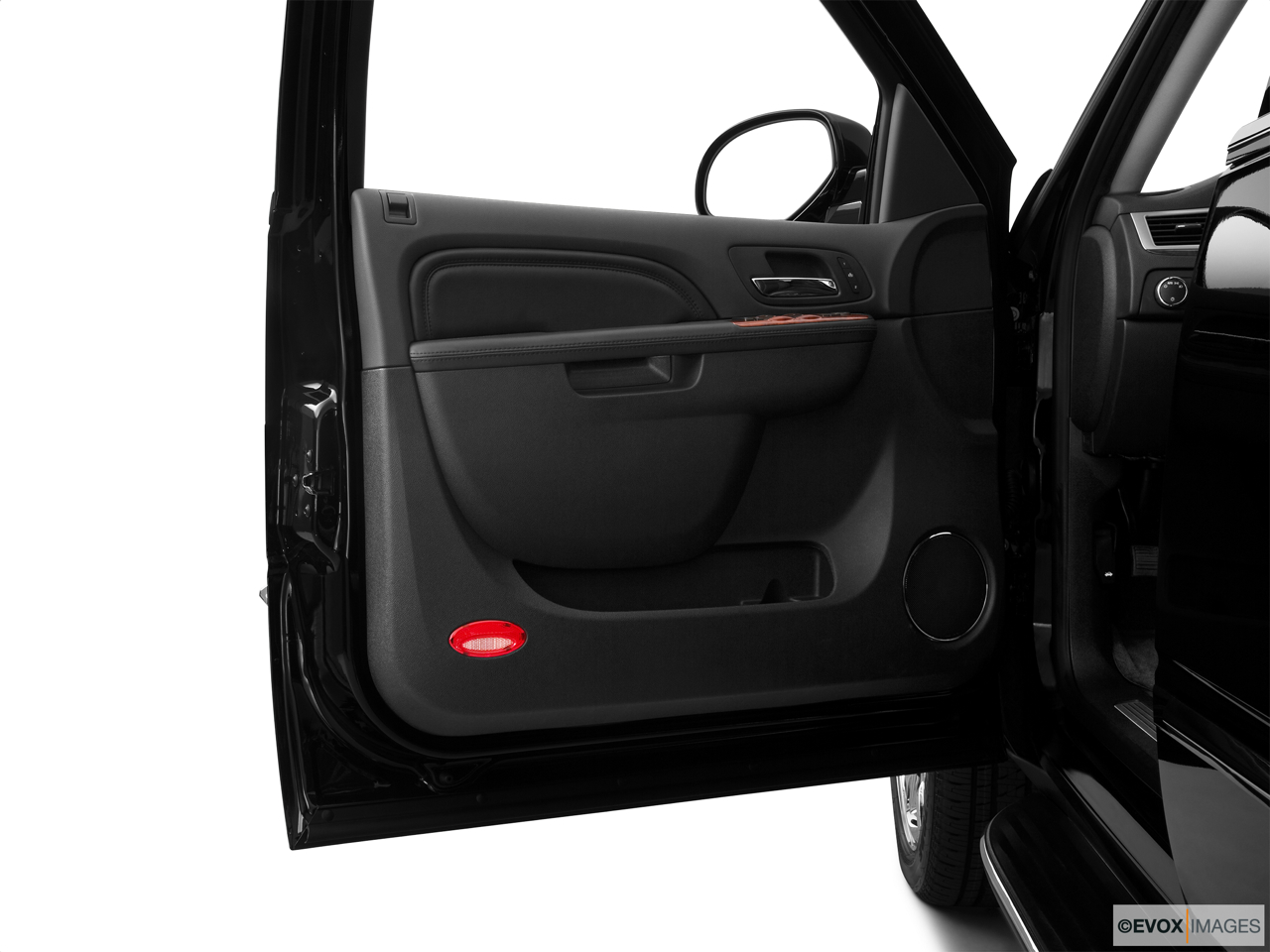 2010 Cadillac Escalade Hybrid Base Inside of driver's side open door, window open. 