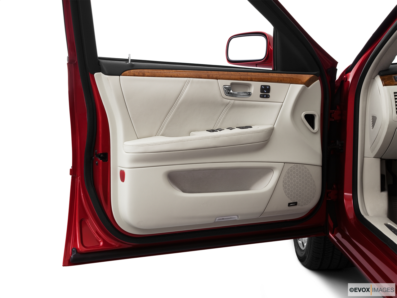 2011 Cadillac DTS Platinum Inside of driver's side open door, window open. 