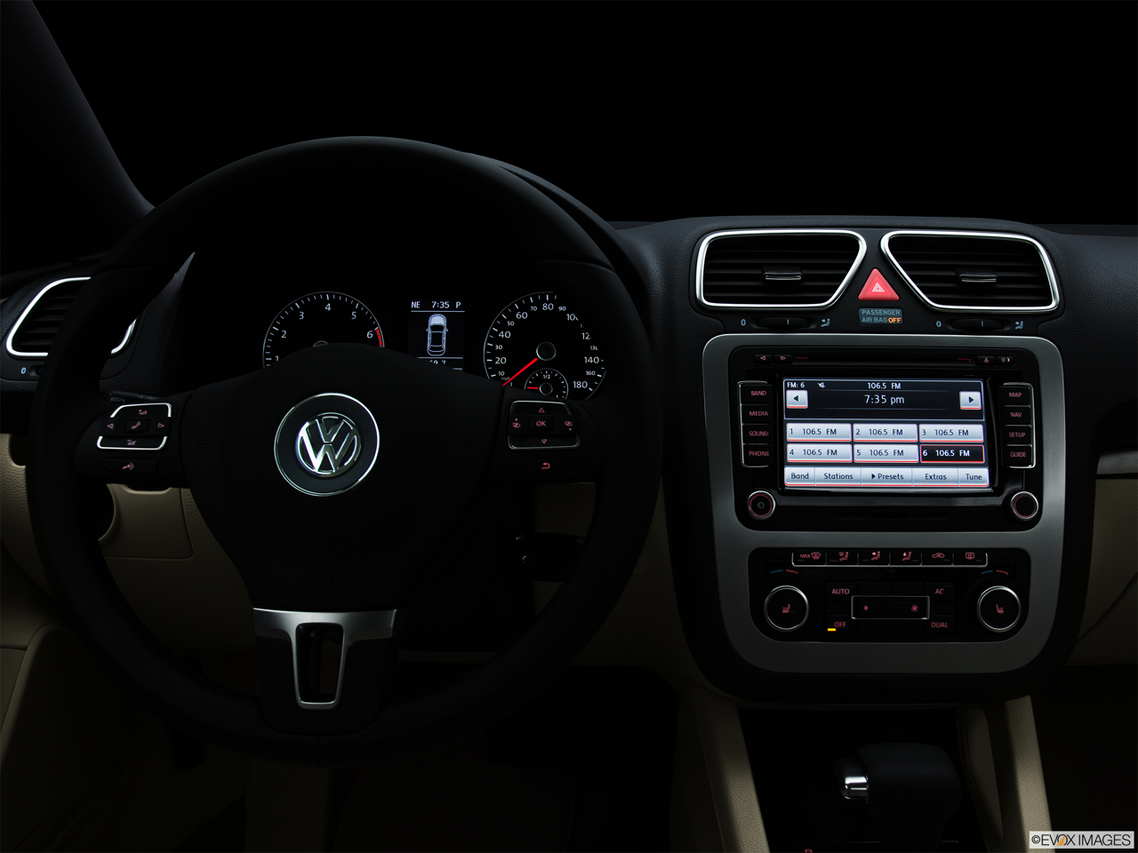 2011 Volkswagen Eos Lux Centered wide dash shot - "night" shot. 