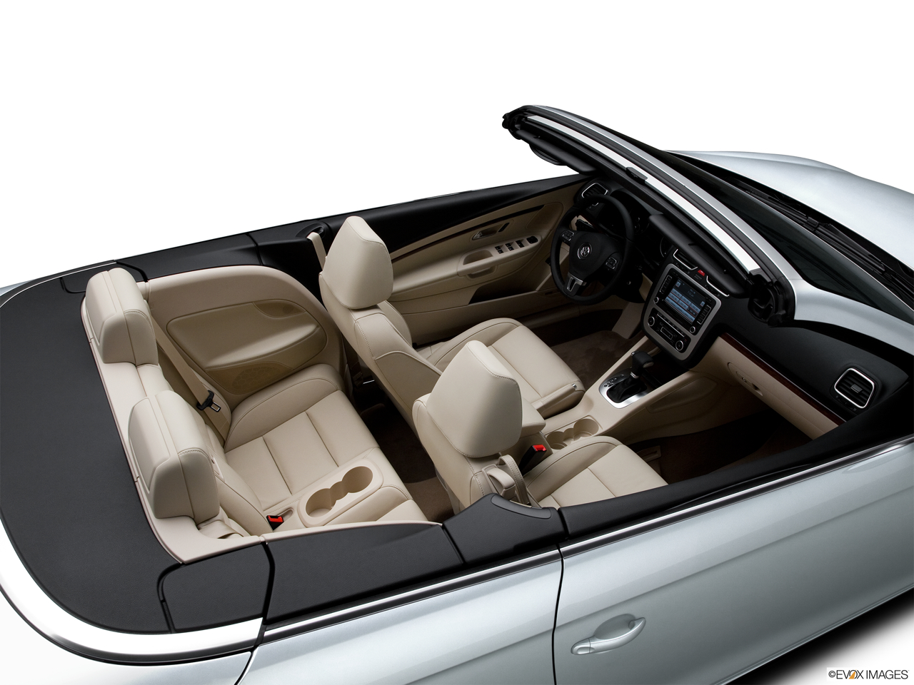 2011 Volkswagen Eos Lux Convertible Hero (high from passenger, looking down into interior). 