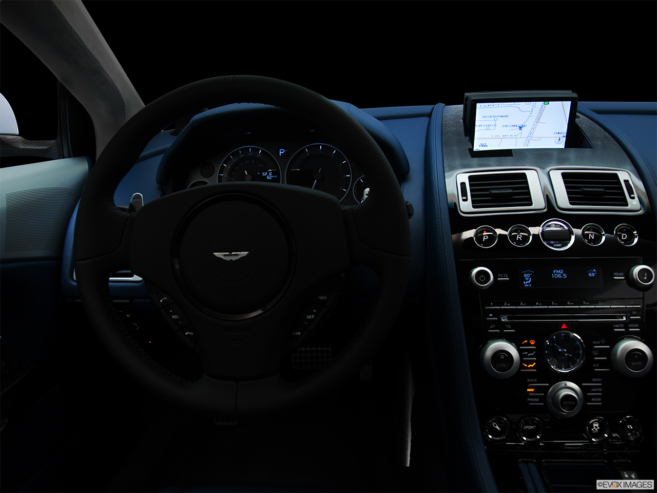 2011 Aston Martin DBS Volante Centered wide dash shot - "night" shot. 
