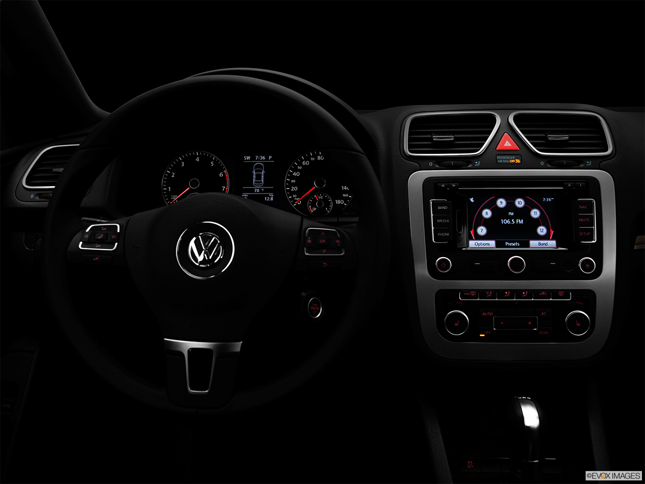 2012 Volkswagen Eos Lux Centered wide dash shot - "night" shot. 