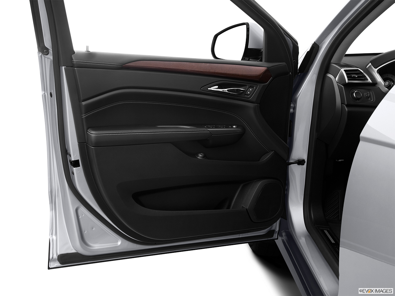 2012 Cadillac SRX Luxury Collection Inside of driver's side open door, window open. 