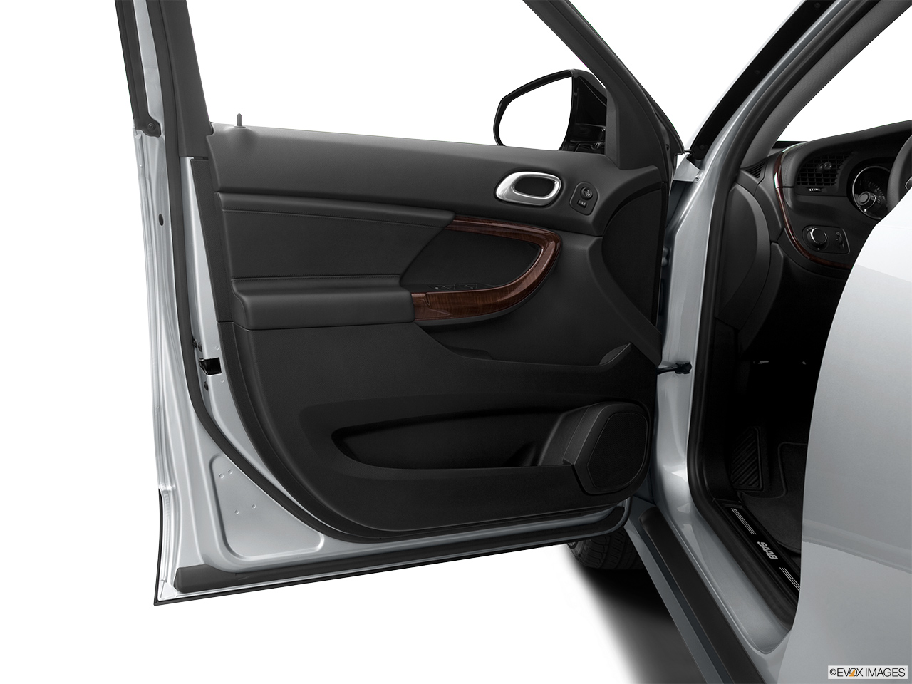 2011 Saab 9-4X 3.0i Inside of driver's side open door, window open. 