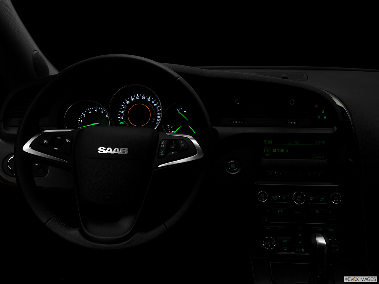 2011 Saab 9-4X 3.0i Centered wide dash shot - "night" shot. 