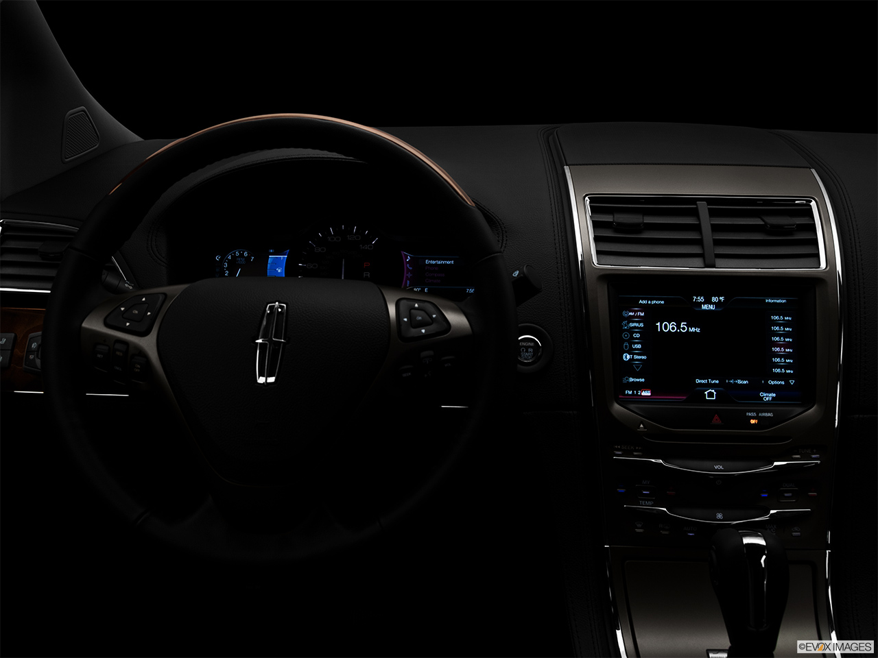 2012 Lincoln MKX FWD Centered wide dash shot - "night" shot. 