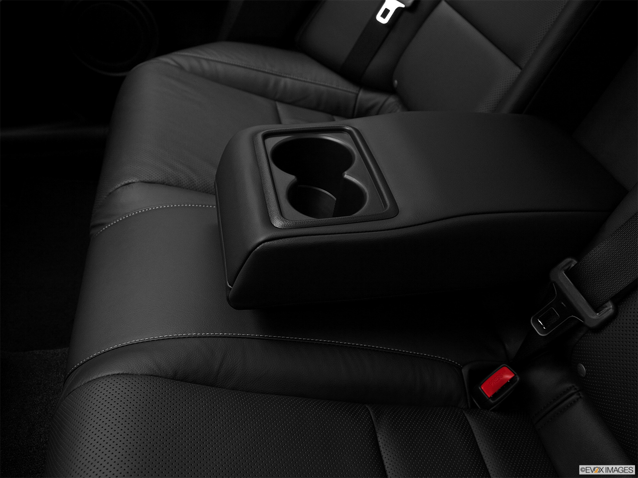 2012 Acura TSX 5-Speed Automatic Rear center console with closed lid from driver's side looking down. 