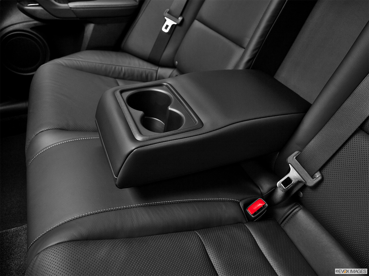 2012 Acura TSX TSX 5-speed Automatic Rear center console with closed lid from driver's side looking down. 