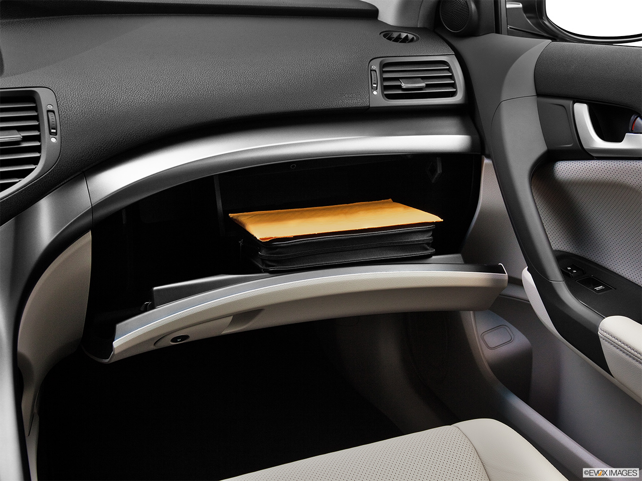 2012 Acura TSX Sport Wagon Glove box open. 