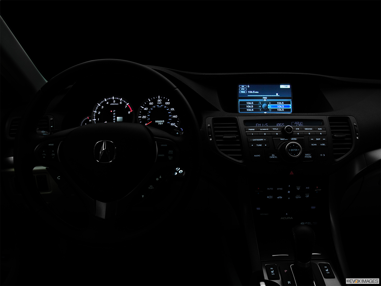 2012 Acura TSX Sport Wagon Centered wide dash shot - "night" shot. 