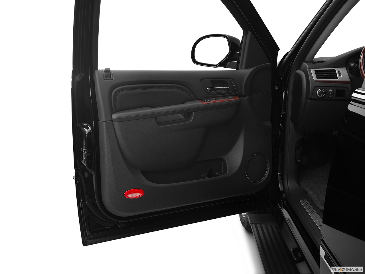 2012 Cadillac Escalade Hybrid Base Inside of driver's side open door, window open. 