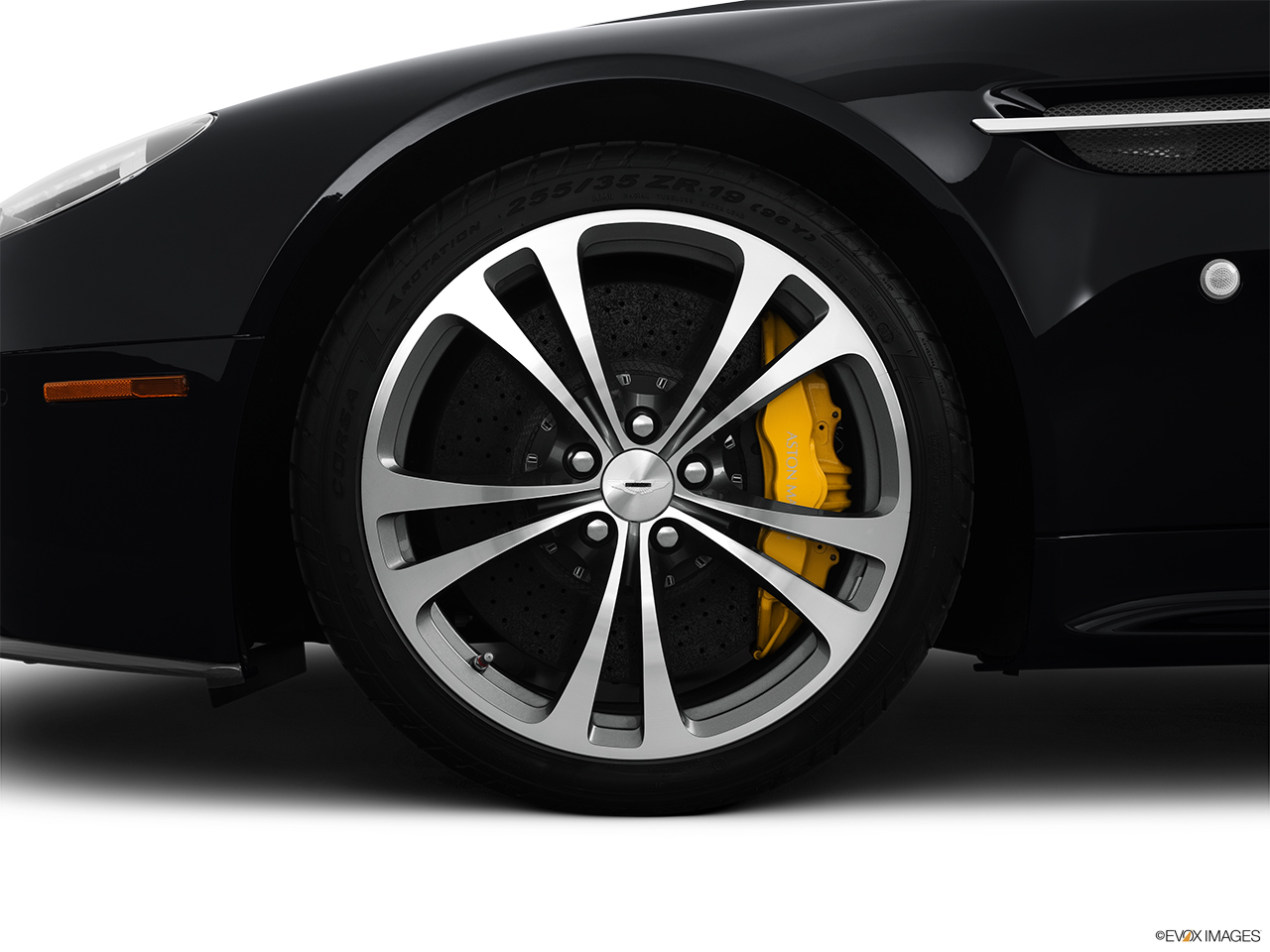 2012 Aston Martin V12 Vantage Base Front Drivers side wheel at profile. 