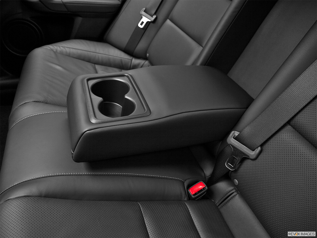 2012 Acura TSX V6 Rear center console with closed lid from driver's side looking down. 