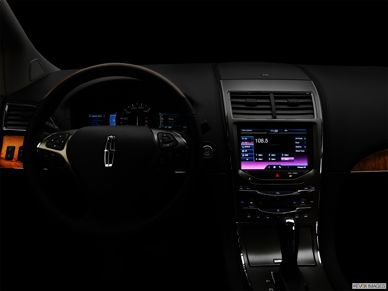 2013 Lincoln MKX FWD Centered wide dash shot - "night" shot. 