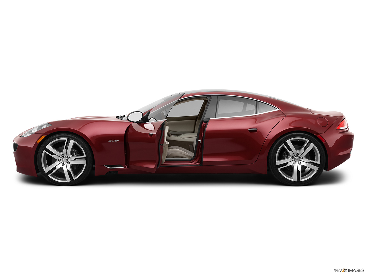 2012 Fisker Karma EcoChic Driver's side profile with drivers side door open. 